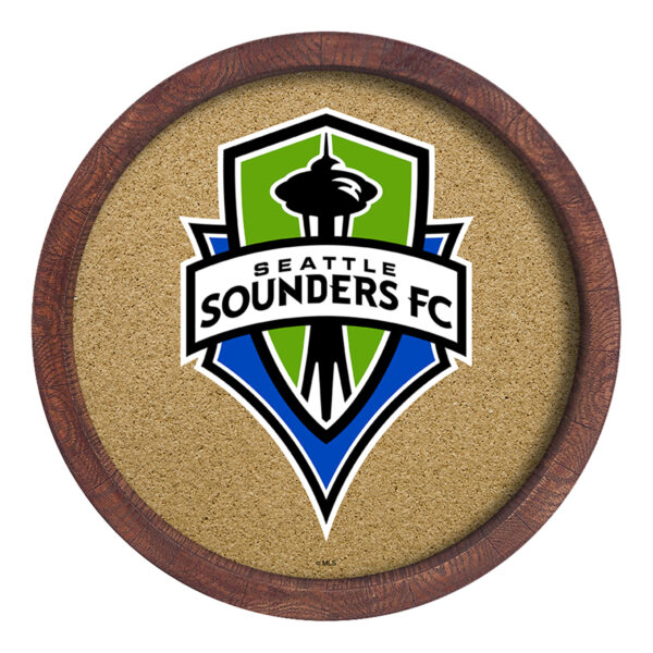 Seattle Sounders FC 20.25'' Round Faux Barrel Framed Cork Board