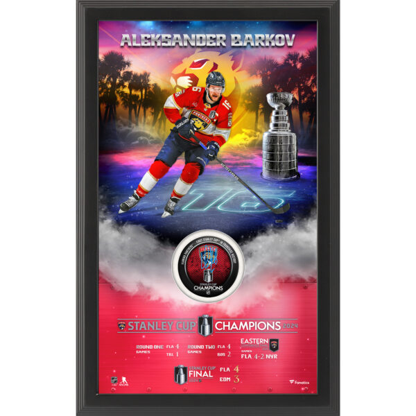 Aleksander Barkov Florida Panthers Autographed 2024 Stanley Cup Champions Framed Hockey Puck Shadowbox with Hockey Puck