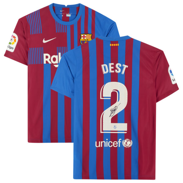 Sergiño Dest Barcelona Autographed 2021-22 Home Jersey