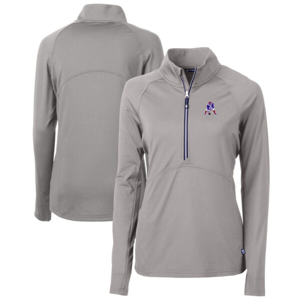 Women's Cutter & Buck Gray New England Patriots Throwback Logo Adapt Eco Knit Stretch Recycled Half-Zip Pullover Top - Image 5