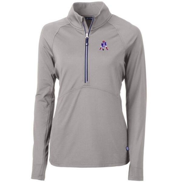 Women's Cutter & Buck Gray New England Patriots Throwback Logo Adapt Eco Knit Stretch Recycled Half-Zip Pullover Top - Image 6