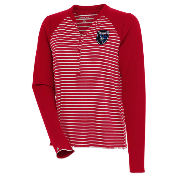 Women's Antigua  Red San Jose Earthquakes Maverick Henley Long Sleeve T-Shirt