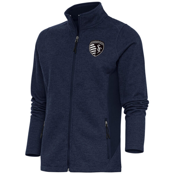 Women's Antigua  Heather Navy Sporting Kansas City Brushed Metallic Course Full-Zip Jacket