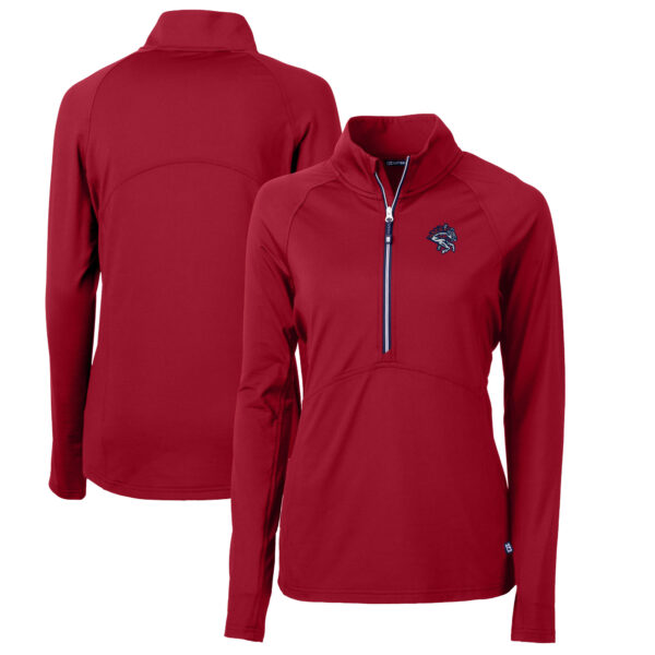 Women's Cutter & Buck Red Binghamton Rumble Ponies Adapt Eco Knit Stretch Recycled Half-Zip Top