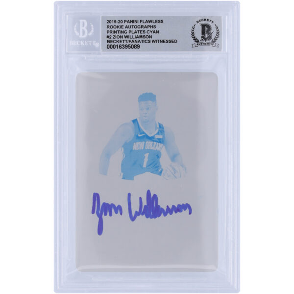 Zion Williamson New Orleans Pelicans Autographed 2019-20 Panini Flawless Rookie Autographs Cyan Printing Plate #2 #1/1 Beckett Fanatics Witnessed Authenticated 10 Rookie Card