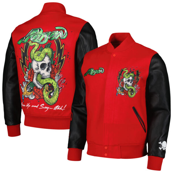Men's Freeze Max Red Poison Open Up And Say Ahh Loose Varsity Full-Zip Jacket