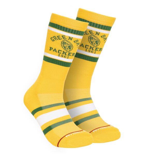 Men's Mitchell & Ness Gold Green Bay Packers Throwback Team Stripes Crew Socks - Image 2