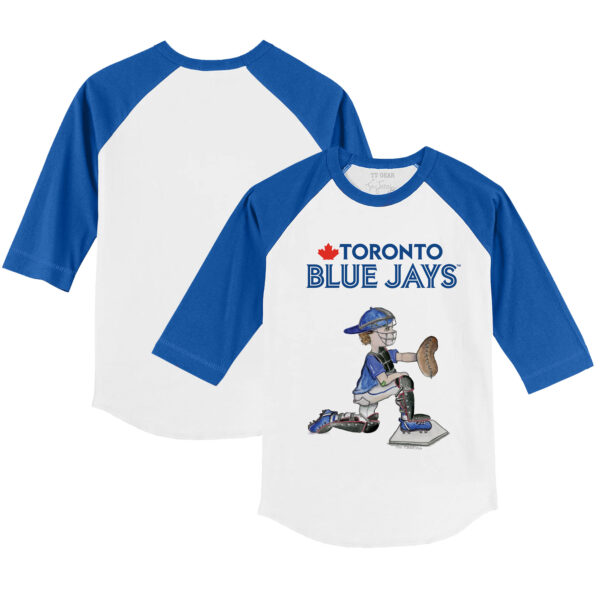 Youth Tiny Turnip White/Royal Toronto Blue Jays Caleb 3/4-Sleeve Raglan T-Shirt
