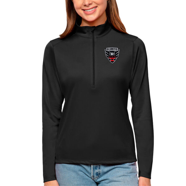 Women's Antigua Black D.C. United Tribute Quarter-Zip Pullover Top