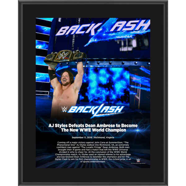 AJ Styles 10.5" x 13" 2016 Backlash Sublimated Plaque