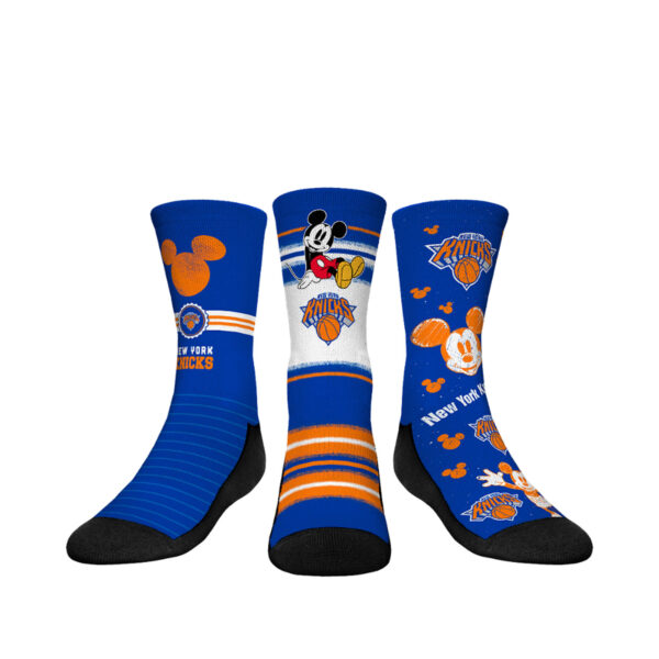 Youth Rock Em Socks Mickey Mouse Blue New York Knicks Three-Pack Disney Crew Socks Set