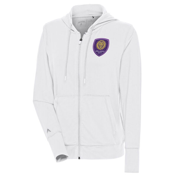 Women's Antigua  White Orlando City SC Moving Full-Zip Hoodie Jacket
