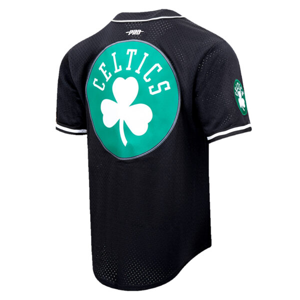 Men's Pro Standard Black Boston Celtics Script Tail Mesh V-Neck Button-Up Shirt - Image 11