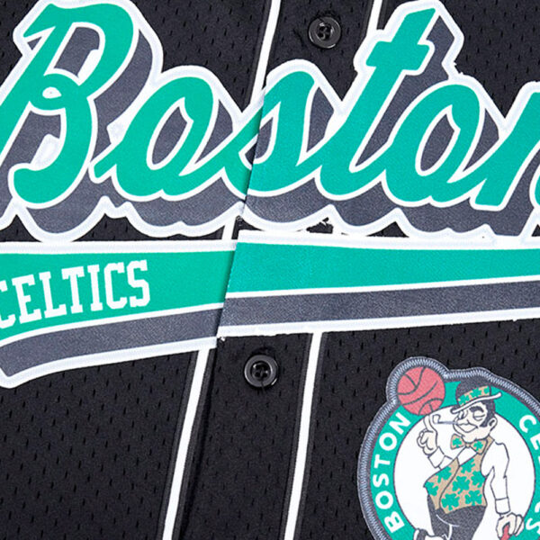 Men's Pro Standard Black Boston Celtics Script Tail Mesh V-Neck Button-Up Shirt - Image 12