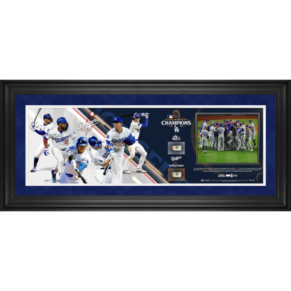 Los Angeles Dodgers 2024 World Series Champions Framed 10" x 30" Collage with Pieces of Game-Used Baseballs - Limited Edition of 250