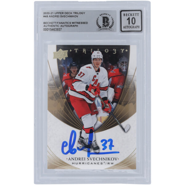 Andrei Svechnikov Carolina Hurricanes Autographed 2020-21 Upper Deck Trilogy #48 Beckett Fanatics Witnessed Authenticated 10 Card
