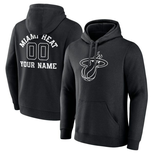 Men's Black Miami Heat Personalized Name & Number Monochrome Pullover Hoodie