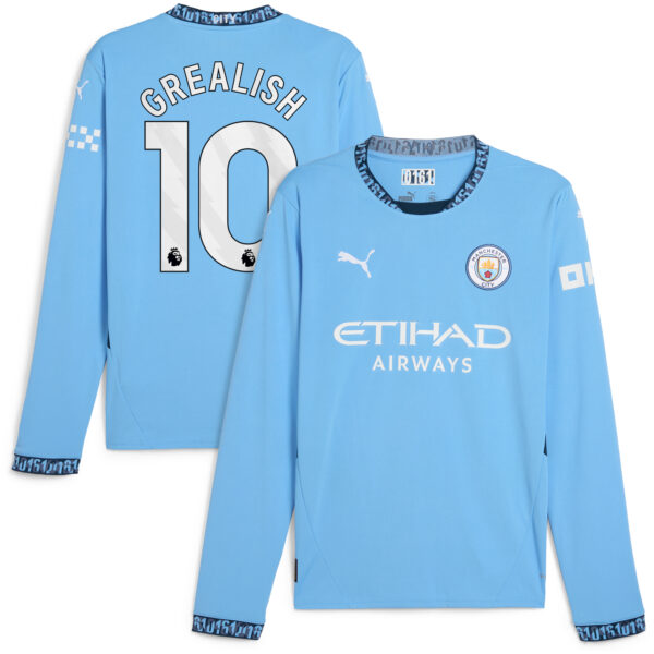 Men's Puma Jack Grealish Light Blue Manchester City 2024/25 Home Replica Long Sleeve Player Jersey