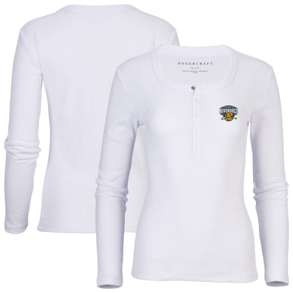 Women's White Charleston RiverDogs Harper Henley Long Sleeve T-Shirt