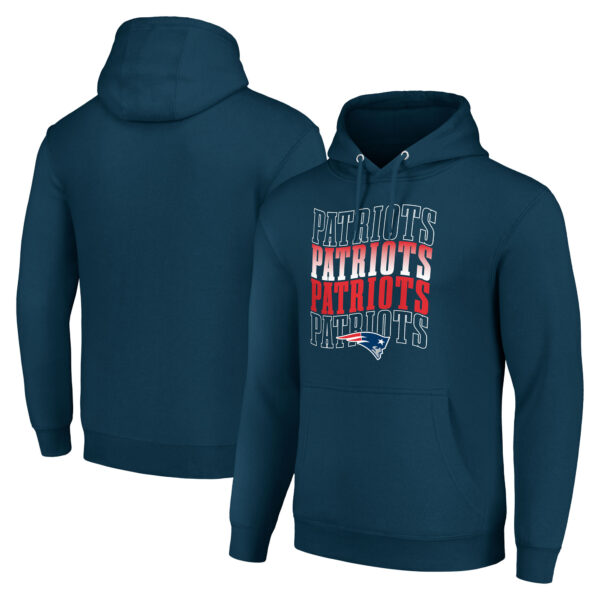 Men's Starter Navy New England Patriots Four Team Name Logo Fleece Pullover Hoodie - Image 2