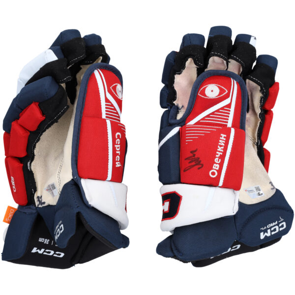 Alexander Ovechkin Washington Capitals Autographed Game-Used Navy/Red CCM Gloves from the 2023-24 NHL Season - RG13338755-56