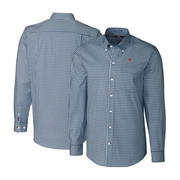 Men's Cutter & Buck Navy Fanatics Corporate Stretch Gingham Long Sleeve Button-Down Shirt