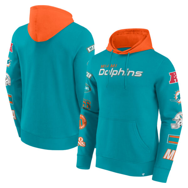 Men's Fanatics  Aqua/Orange Miami Dolphins Patched Out Pullover Hoodie - Image 5
