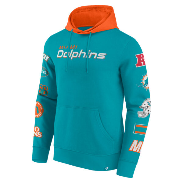 Men's Fanatics  Aqua/Orange Miami Dolphins Patched Out Pullover Hoodie - Image 6