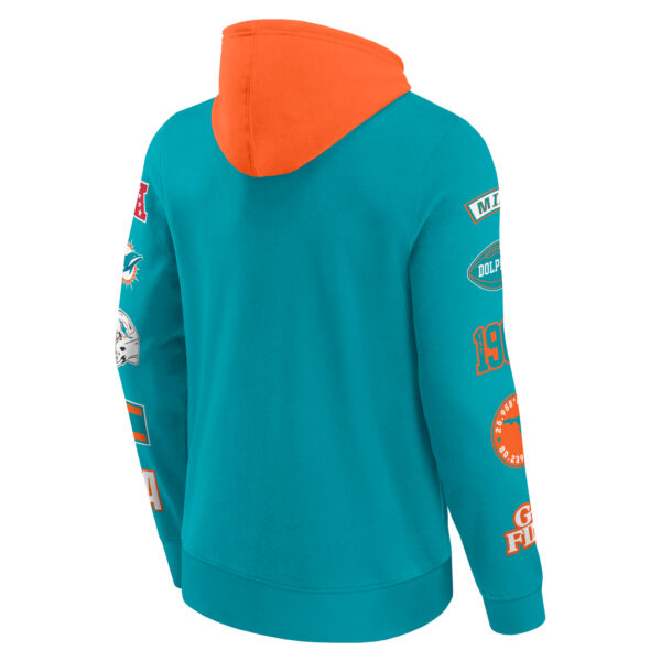 Men's Fanatics  Aqua/Orange Miami Dolphins Patched Out Pullover Hoodie - Image 7