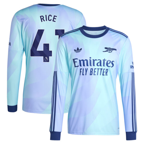 Men's adidas Originals Declan Rice Aqua Arsenal 2024/25 Third Replica Long Sleeve Player Jersey