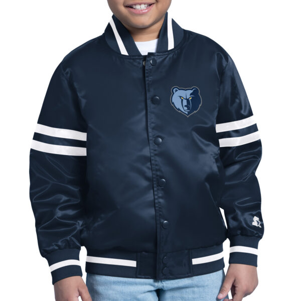 Youth Starter  Navy Memphis Grizzlies Printed Shield Logo Satin Varsity Full-Snap Jacket