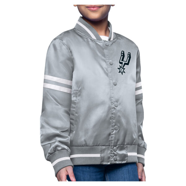 Youth Starter  Gray San Antonio Spurs Printed Logo Varsity Satin Full-Snap Jacket
