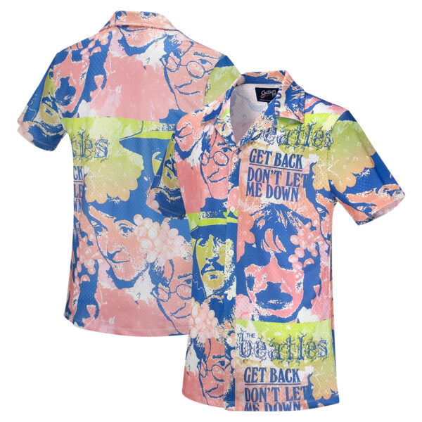 Men's Pink The Beatles Portrait Mesh Button-Down Shirt