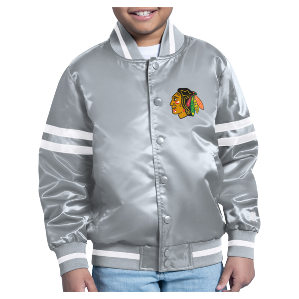 Youth Starter  Gray Chicago Blackhawks Starter Printed Logo Satin Varsity Full-Snap Jacket