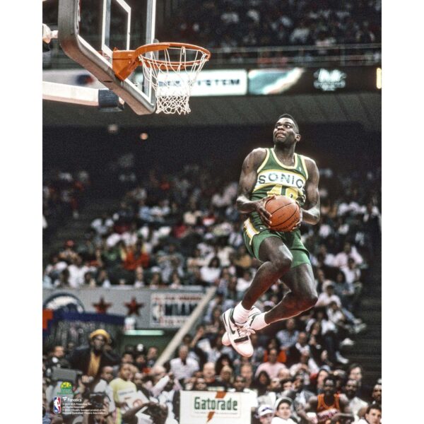 Shawn Kemp Seattle Supersonics Unsigned NBA-All-Star 1990 Slam Dunk Contest Sideways Dunk Photograph