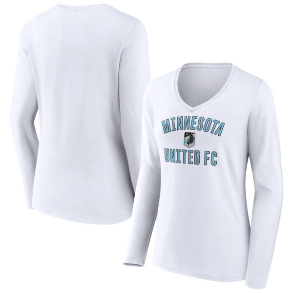 Women's White Minnesota United FC Victory Arch Logo Long Sleeve V-Neck T-Shirt