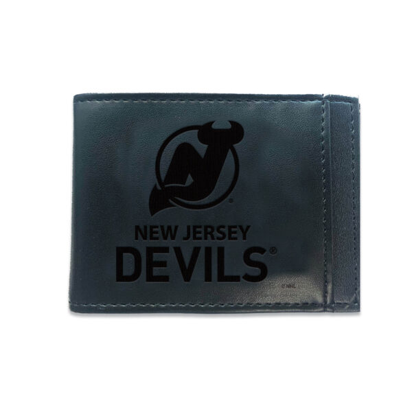 Black New Jersey Devils Hybrid Leather Front Pocket Bi-Fold Wallet with Money Clip