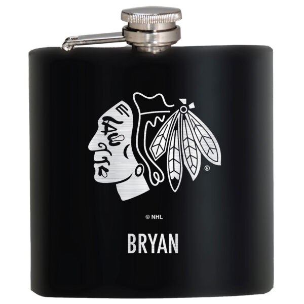 Black Chicago Blackhawks 6oz. Personalized Stealth Hip Flask - Image 2