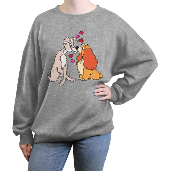 Women's Mad Engine Heather Gray Lady and the Tramp Valentine's Day Fleece Crewneck Sweatshirt