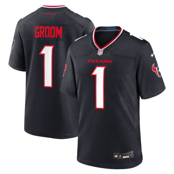 Men's Nike Number 1 Groom Navy Houston Texans Game Jersey - Image 5