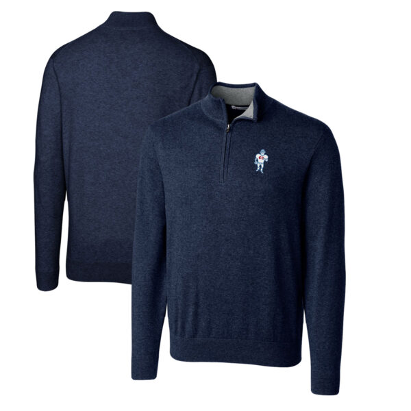 Men's Cutter & Buck Navy Houston Oilers Throwback Logo Lakemont Tri-Blend Big & Tall Quarter-Zip Pullover Sweater - Image 4