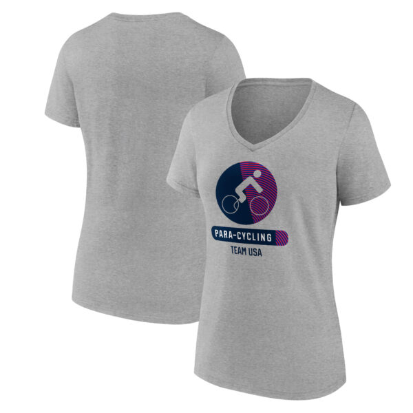 Women's Heather Gray US Paralympic Cycling Radiating Victory V-Neck T-Shirt