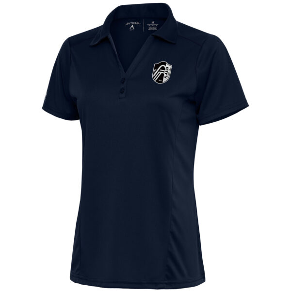 Women's Antigua  Navy St. Louis City SC Brushed Metallic Tribute Desert Dry Polo