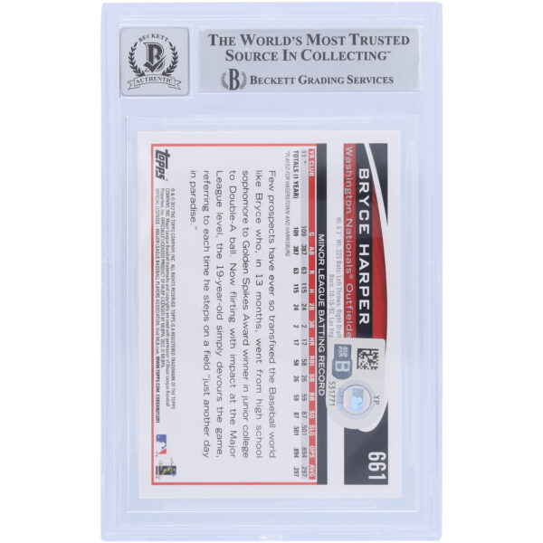 Bryce Harper Washington Nationals Autographed 2012 Topps Series 2 Hitting #661 Beckett Fanatics Witnessed Authenticated 10 Rookie Card with "MLB Debut 4/28/12" Inscription - Image 5