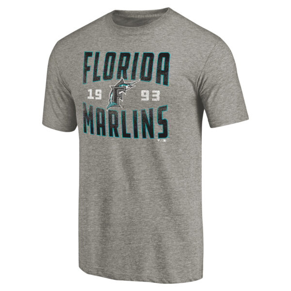 Men's Gray Florida Marlins Cooperstown Collection Vintage Antique Stack Tri-Blend T-Shirt - Image 3
