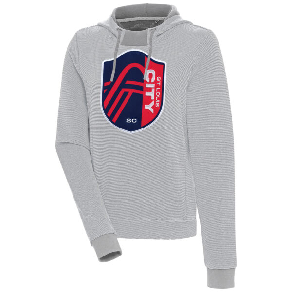 Women's Antigua  Gray/White St. Louis City SC Axe Bunker Tri-Blend Pullover Hoodie