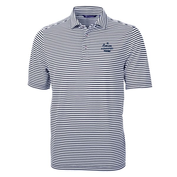Men's Cutter & Buck Navy Notre Dame Fighting Irish Big & Tall Play Like A Champion Today Virtue Eco Pique Stripe Recycled DryTec Tri-Blend Polo - Image 3