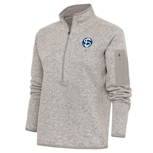 Women's Antigua Oatmeal Santa Clara Leopardos Fortune Half-Zip Pullover Jacket