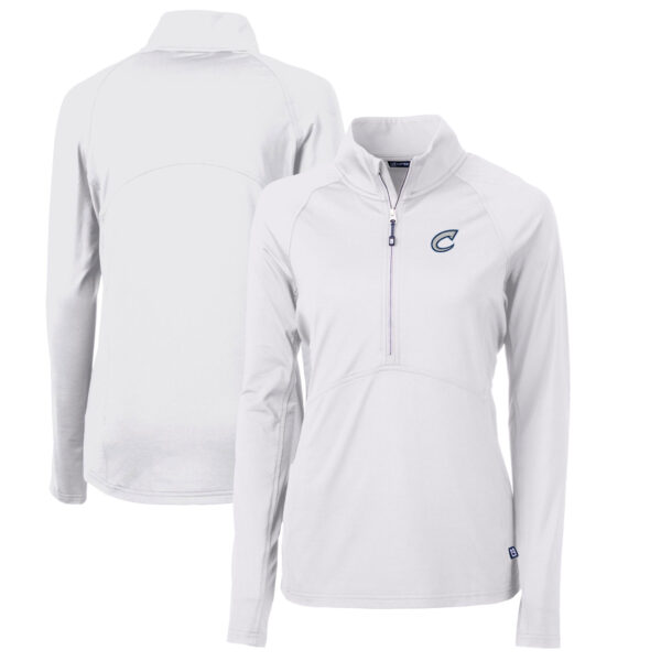 Women's Cutter & Buck White Columbus Clippers Adapt Eco Knit Stretch Recycled Half-Zip Top