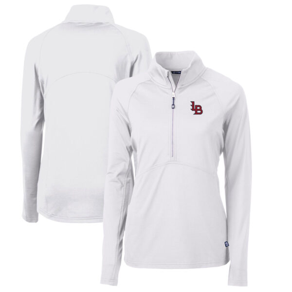 Women's Cutter & Buck White Louisville Bats Adapt Eco Knit Stretch Recycled Half-Zip Top